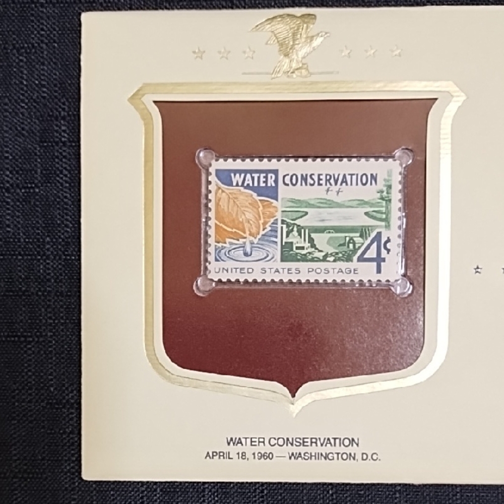 Vintage Water Conservation Postage Stamp Display "Historic Stamps of America"